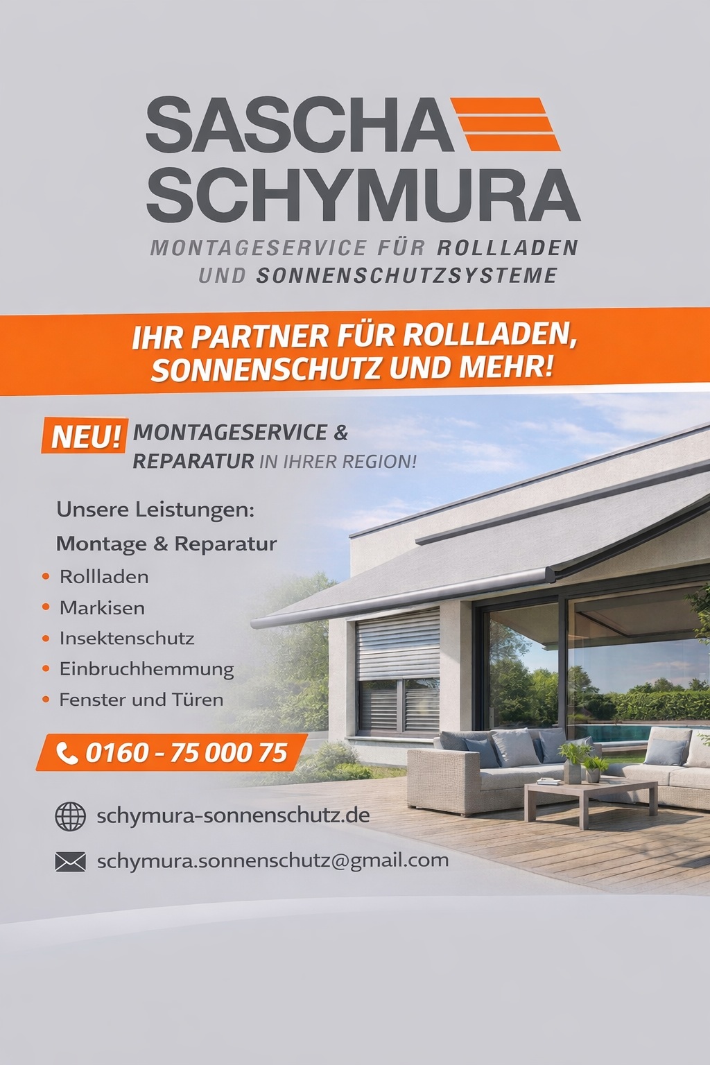 Flyer Sascha Schymura Montageservice für Rollladen- und Sonnenschutzsysteme - Krefeld
